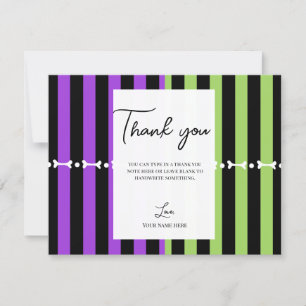 Invitation Rayure Halloween Vert Violet & Noir Merci