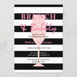 Invitation Rayure noir et blanc   Champagne rose Anniversaire