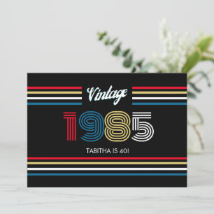 Invitation Rayure Rétro Vintage Couleurs Primaires 1985