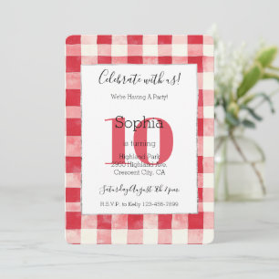 Invitation Rayures à carreaux rouges 10e anniversaire
