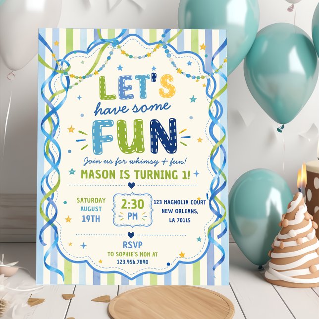 Invitation Rayures Amusons-Nous Anniversaire Coloré (Créateur téléchargé)