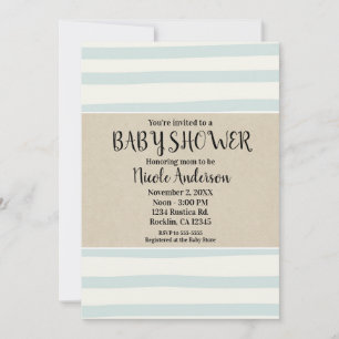 Invitation Rayures aquarelle verte Baby Shower Kraft Moderne