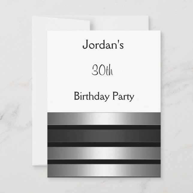 Invitation Rayures Argent Charbon Blanc Fête d'anniversaire 3 (Devant)