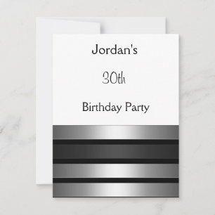 Invitation Rayures Argent Charbon Blanc Fête d'anniversaire 3