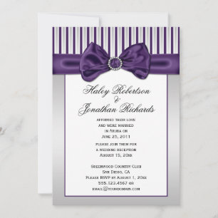 Invitation Rayures Blanches Argent Violet Diamants Après Mari