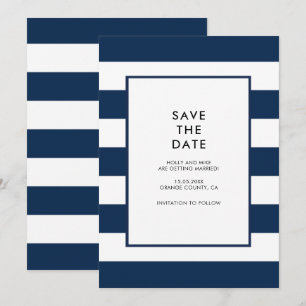 Invitation Rayures blanches de la marine Chic Simple Moderne 