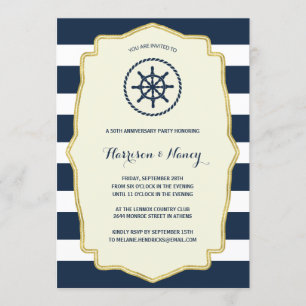 Invitation Rayures Bleu Marine   Fête d'Anniversaire de Maria