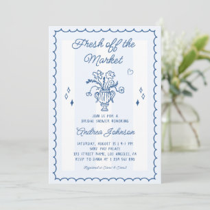 Invitation Rayures Bleues Fête de Mariage Fraîche du Marché