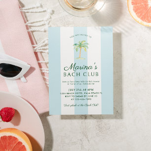 Invitation Rayures bleues Palm Beach Bach Club Enterrement de
