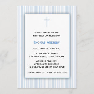 Invitation Rayures bleues, première communion