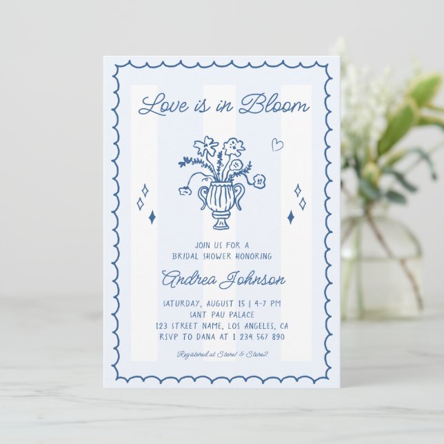Invitation Rayures Bleues Rétro Love is in Bloom Enterrement  (Debout devant)