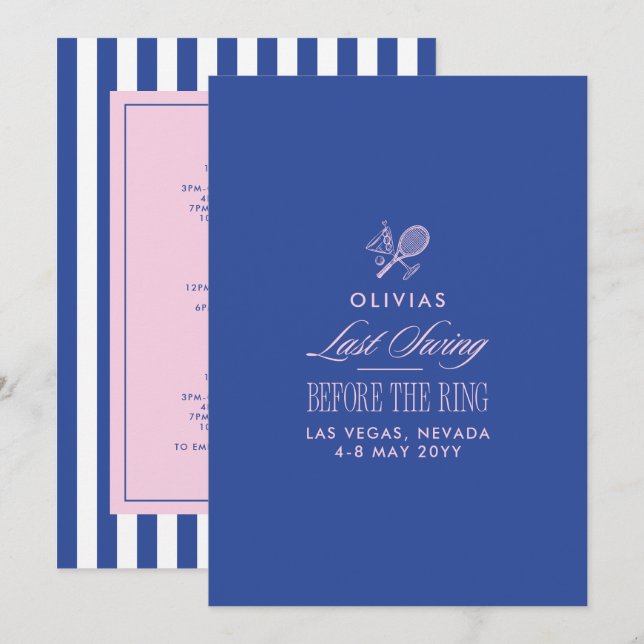 Invitation Rayures Bleues & Roses Dernier Tour de Balançoire  (Devant / Derrière)