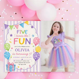 Invitation Rayures cinq fois plus amusante photo d'anniversai