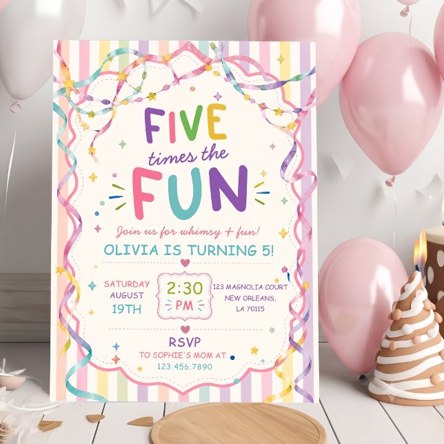 Invitation Rayures cinq fois plus de plaisir Anniversaire col (Créateur téléchargé)