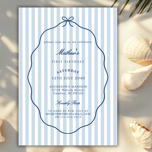 Invitation Rayures Classiques Garçon Bleu Océan pour Tout Ann (Créateur téléchargé)