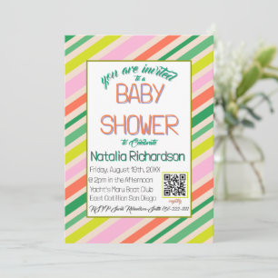 Invitation Rayures de bonbon Arc-en-ciel coloré Baby Shower M
