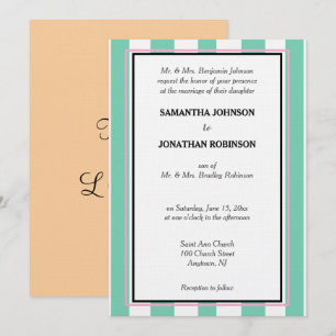 Invitation Rayures de cabane vert mousse de mer blanc