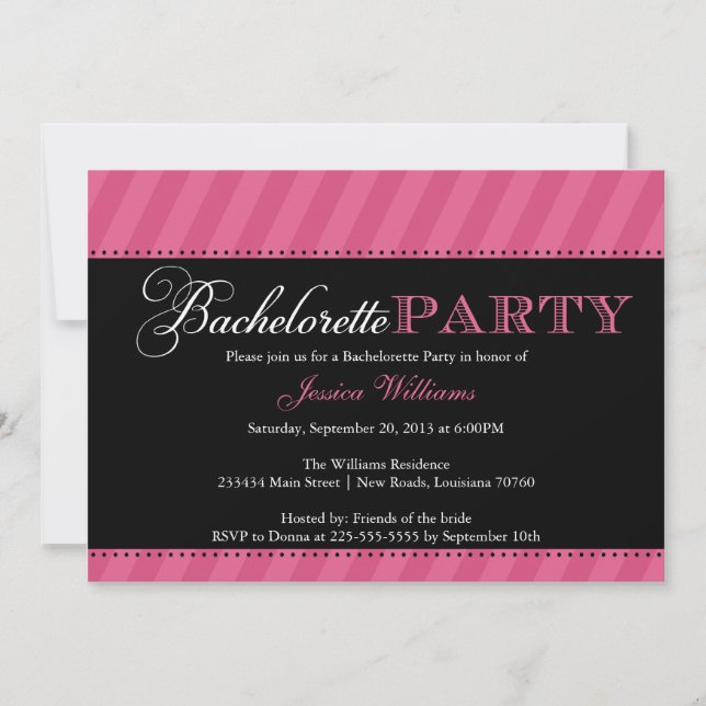 Invitation Rayures de la partie | de Bachelorette (Devant)