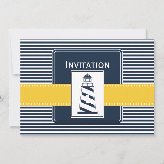 Invitation rayures de marine, phare, mariage nautique invite (Devant)