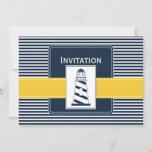 Invitation rayures de marine, phare, mariage nautique invite