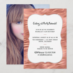 Invitation Rayures de tigre en feuille d'or rose pour anniver