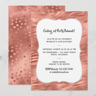 Invitation Rayures de tigre en feuille d'or rose pour anniver