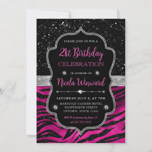 Invitation Rayures de tigre pailletées rose et noir pour 21e 