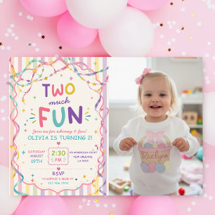 Invitation Rayures Deux Trop Amusant Anniversaire Coloré