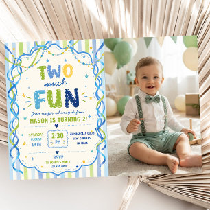 Invitation Rayures Deux Trop Amusant Photo Anniversaire Color