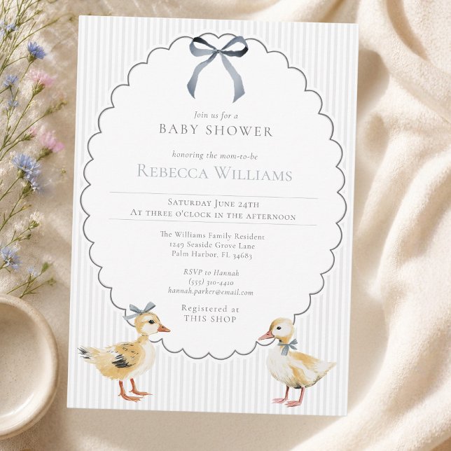 Invitation Rayures et Nœud Caneton de la Forêt Garçon Bébé Ve (Créateur téléchargé)