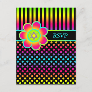 Invitation Rayures florales au néon, bat mitzvah RSVP de pois