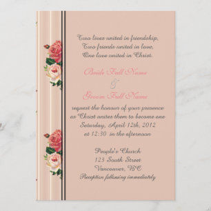 Invitation Rayures florales roses chrétiennes, religieuses