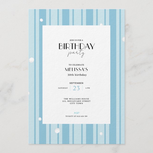 Invitation Rayures Hivernales Bleues - 30e Anniversaire (Devant)