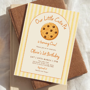 Invitation Rayures Jaunes Petit Gâteau D'anniversaire