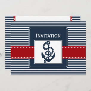 Invitation rayures marines, ancre, mariage nautique