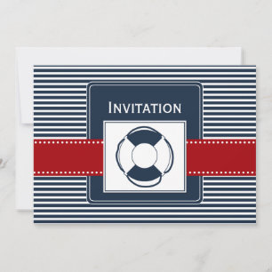 Invitation rayures marines, bouée de sauvetage, mariage nauti
