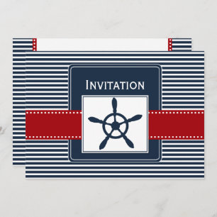 Invitation rayures marines, gouvernail, mariage nautique invi