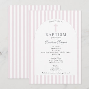 Invitation Rayures modernes Christening Baptême Blush Rose Gi