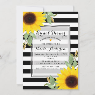 Invitation Rayures Noir Blanc Coin Fleurs Solaires Floral Chi