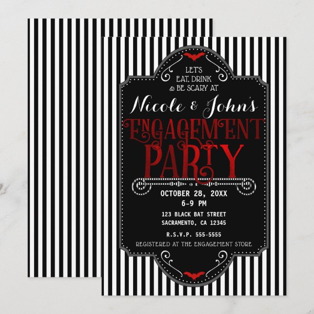 Invitation Rayures noires et blanches Fête de fiançailles got (Devant / Derrière)