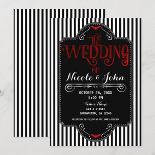 Invitation Rayures noires et blanches Gothique Rouge Chauve-s