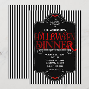 Invitation Rayures noires et blanches Gothique rouge Hallowee