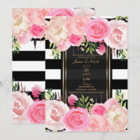 Rayures noires et blanches Or Rose Floral Mariage