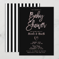 Rayures noires et blanches Rose Gold Rose Baby Sho