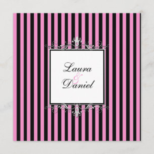 Invitation Rayures roses et noires avec les rouleaux argentés