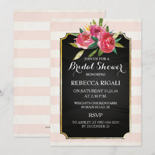 Invitation Rayures roses florales de ~ d'invitation de Fête