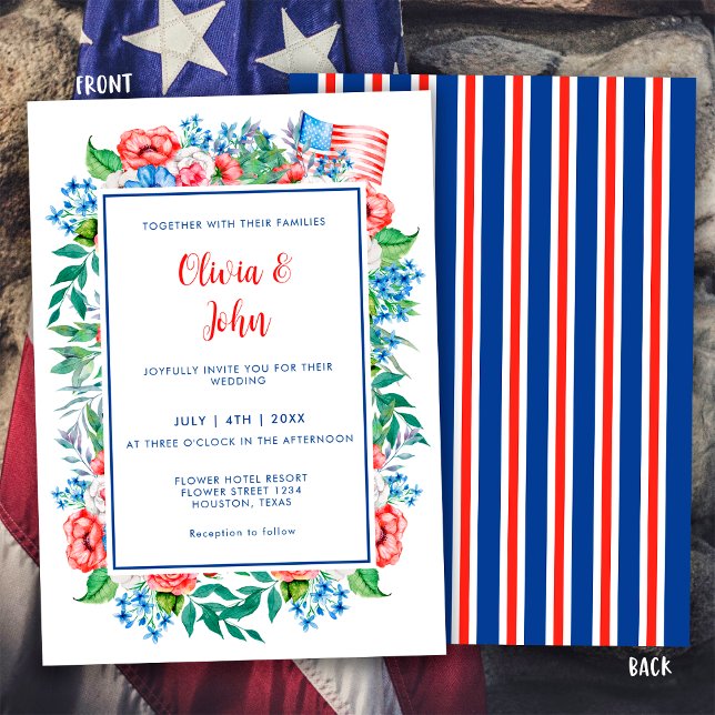 Invitation Rayures rouges blanches bleues Mariage patriotique (Créateur téléchargé)