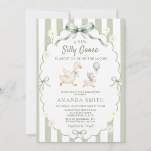 Invitation Rayures Vert Sauge Fleurs Silly Goose Baby Shower