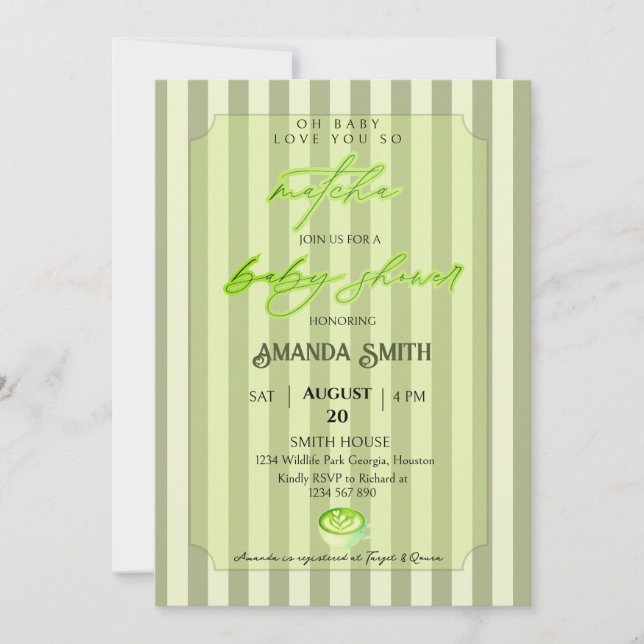 Invitation Rayures Vert Sauge Vous Aiment Autant que Matcha B (Devant)