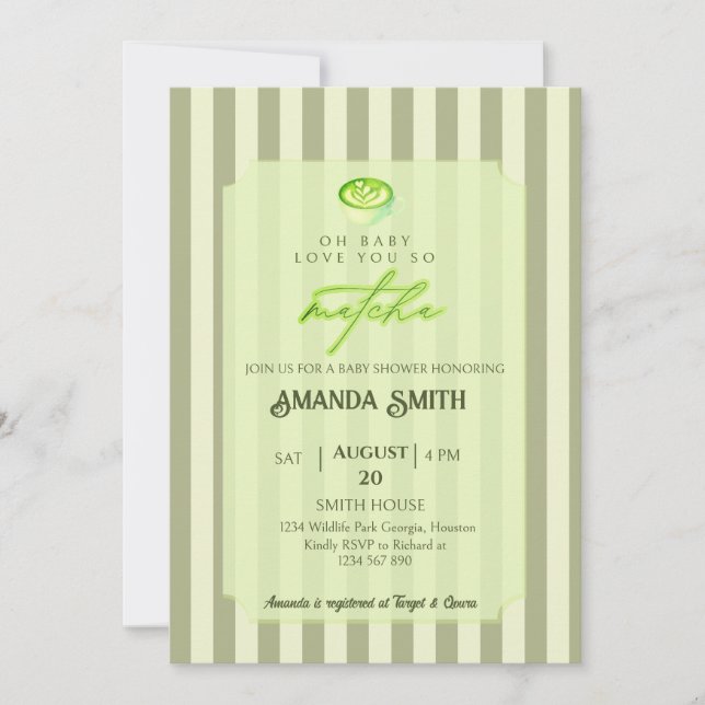 Invitation Rayures Vert Sauge Vous Aiment Tellement Bébé Matc (Devant)